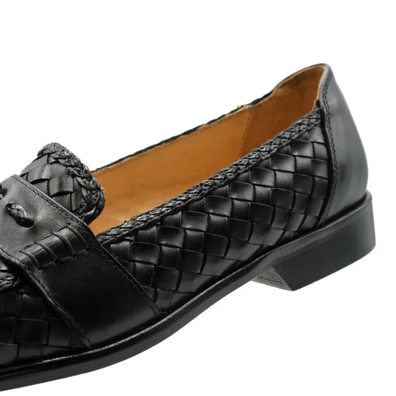 15-250-BLK RIVIERA Basketweave Calfskin Tassel Loafer, Black