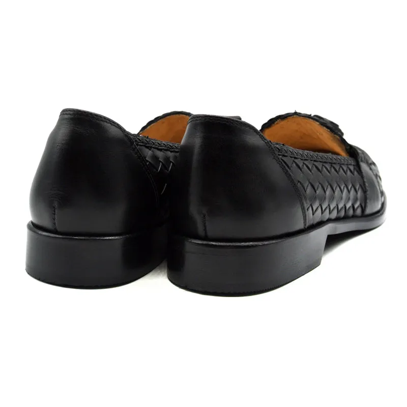 15-250-BLK RIVIERA Basketweave Calfskin Tassel Loafer, Black