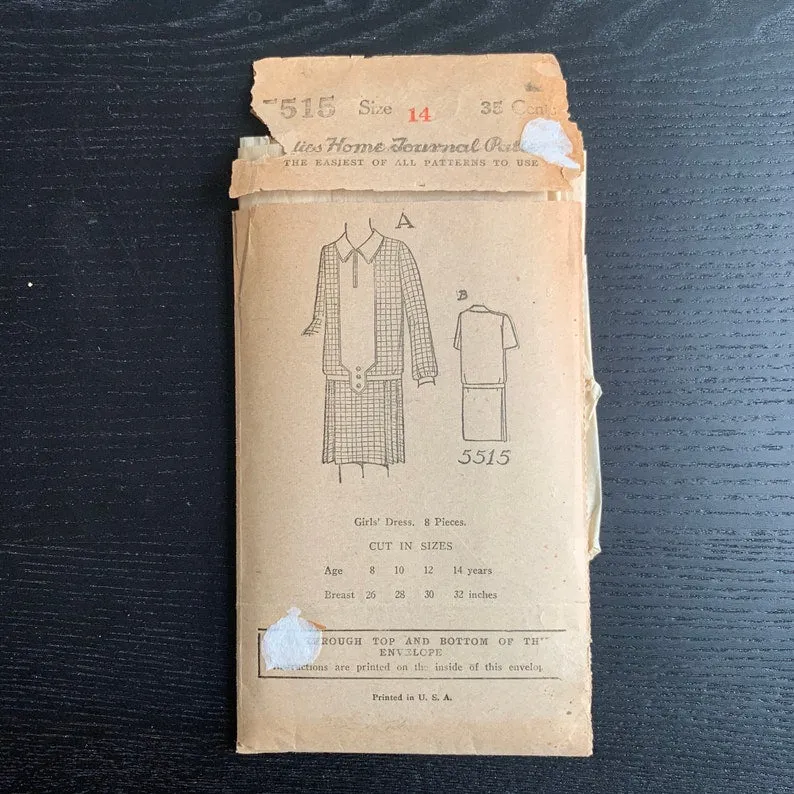 1920s Girls Slipover Dress Sewing Pattern Ladies Home Journal 5515