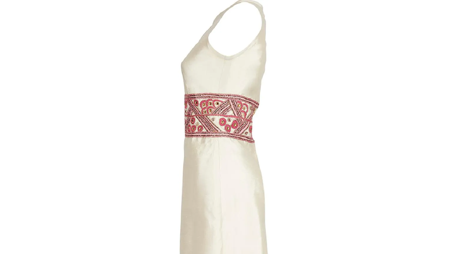 1960s Contessa Cream Silk Dress with Pink Embellished Waistband