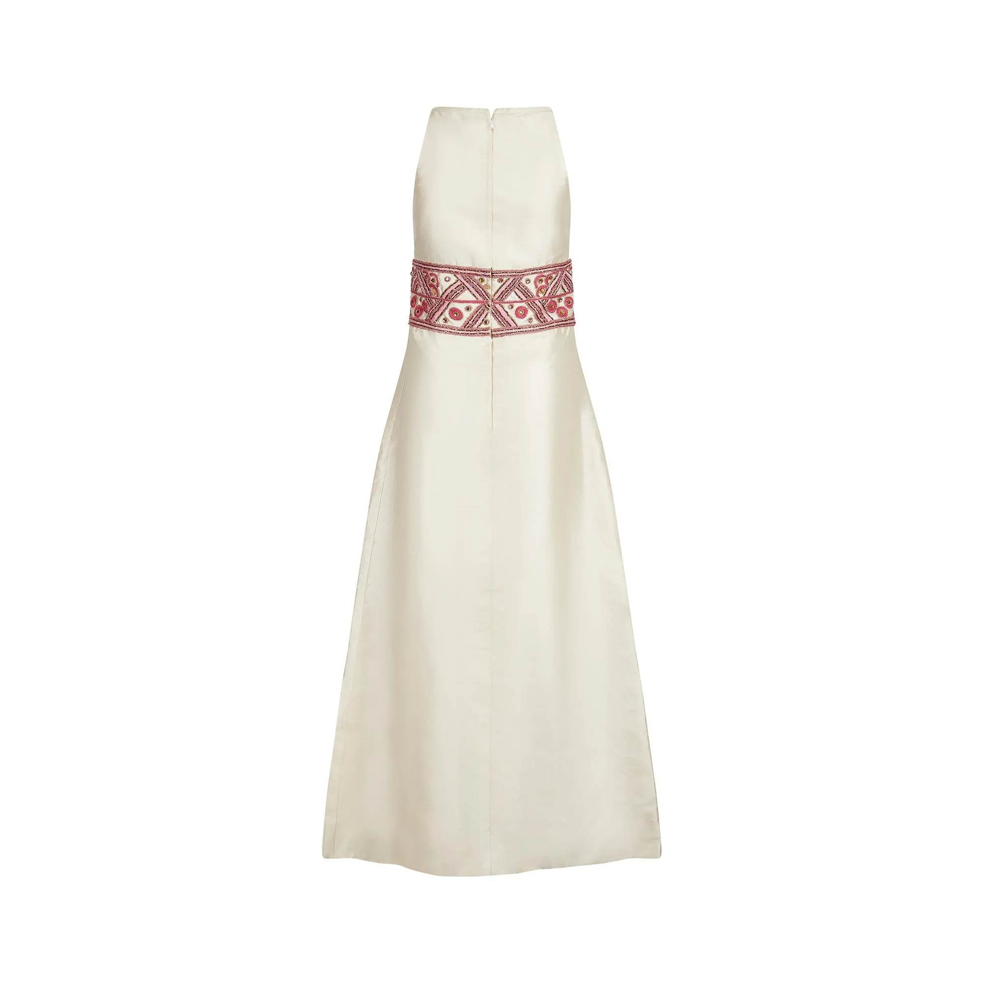 1960s Contessa Cream Silk Dress with Pink Embellished Waistband