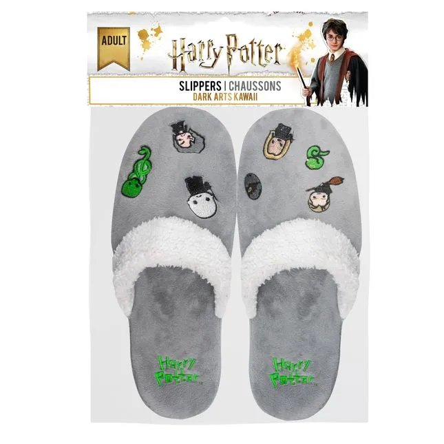 2 x Mens Womens Harry Potter Dark Arts Kawaii Slippers Grey