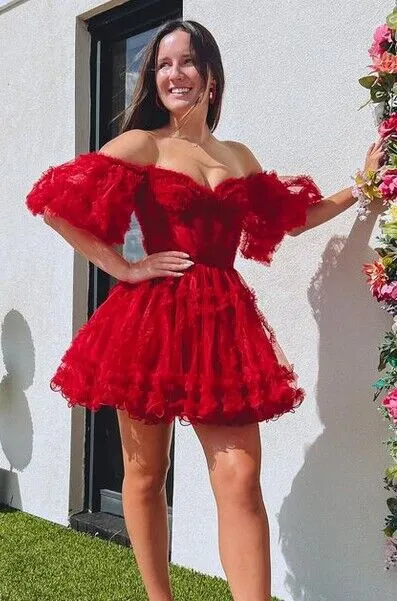 2023 Red Tulle Homecoming Dress PC1143