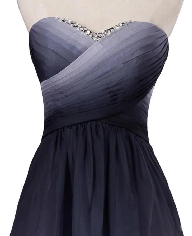 A Line High Low Sweetheart Ombre Homecoming Dresses Strapless Ruffles Prom Dress