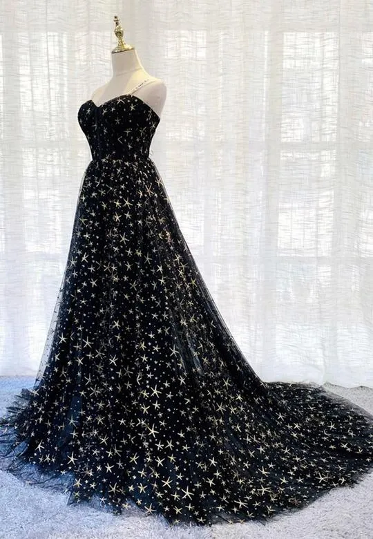 A Line Stars Long Prom Dresses, 2021 Girl Graduation Party Dresses, Popular Evening Prom Dresses