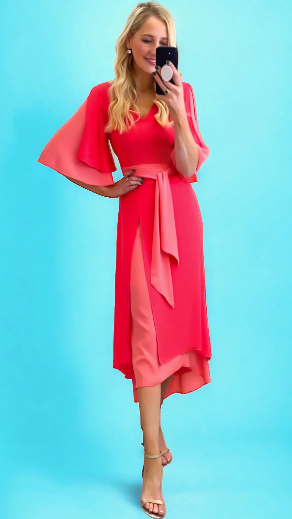 A1634 Cosima Coral 2 Tone Flare Dress