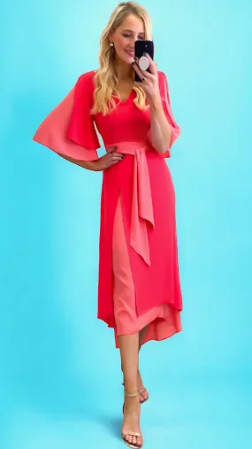 A1634 Cosima Coral 2 Tone Flare Dress