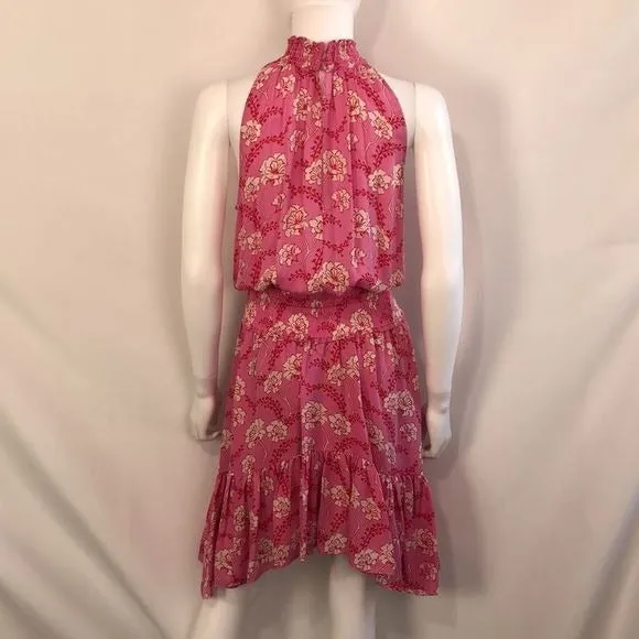 ALCNWT Pink Floral Hi-Neck Peasant Dress