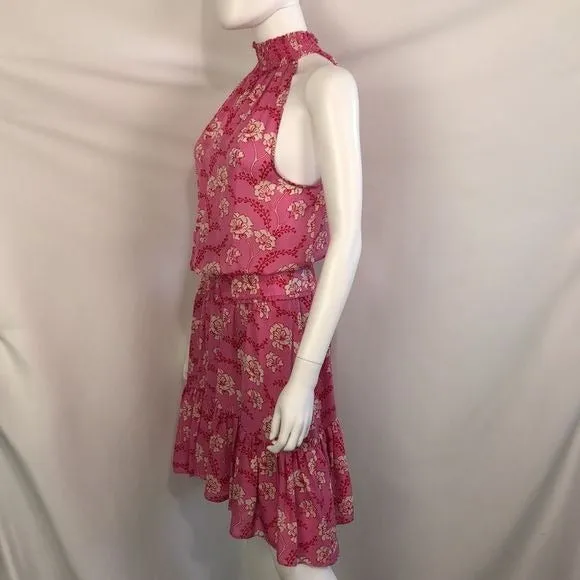 ALCNWT Pink Floral Hi-Neck Peasant Dress