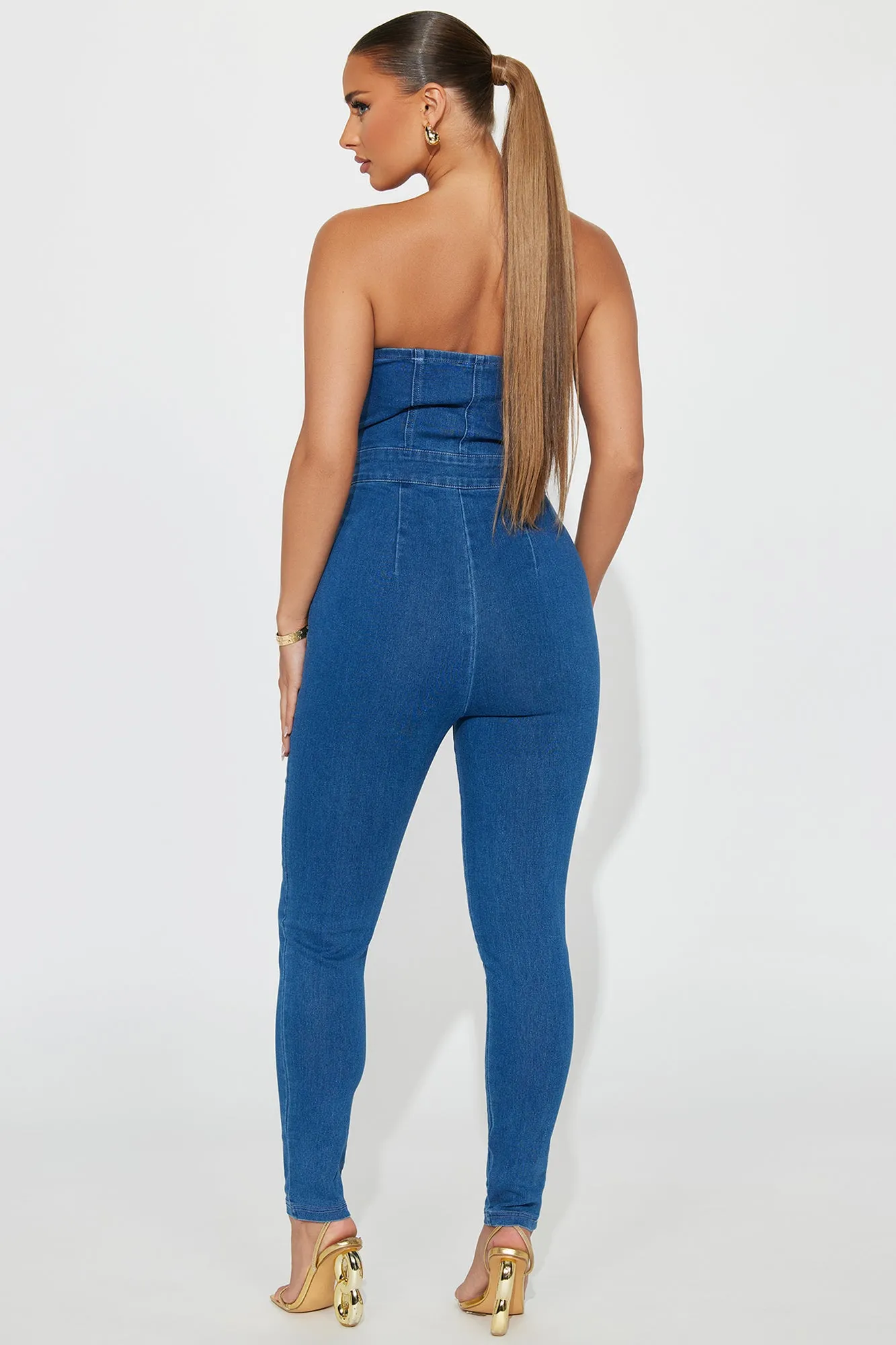 All That Fuzz Denim Jumpsuit  - Medium Wash