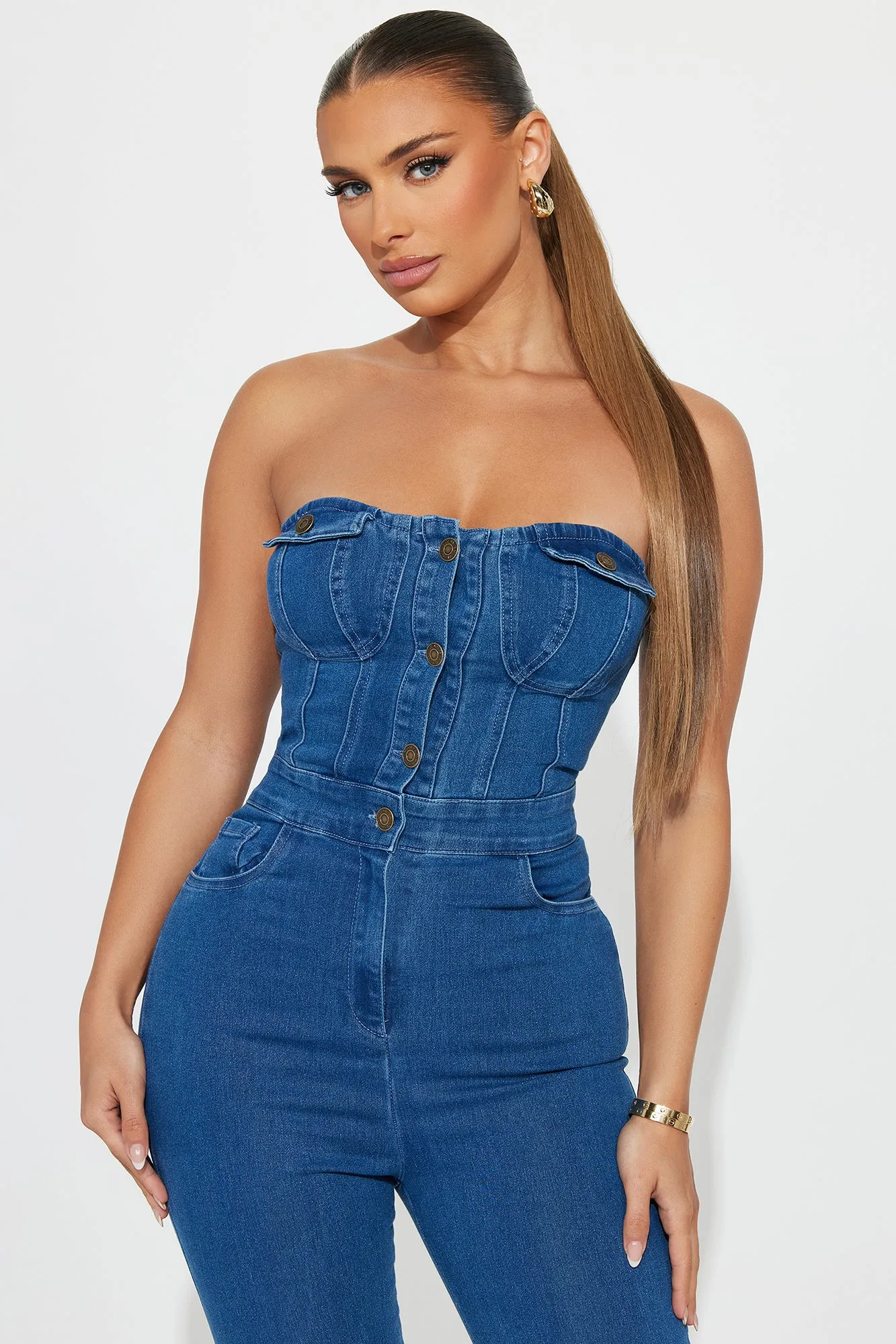 All That Fuzz Denim Jumpsuit  - Medium Wash