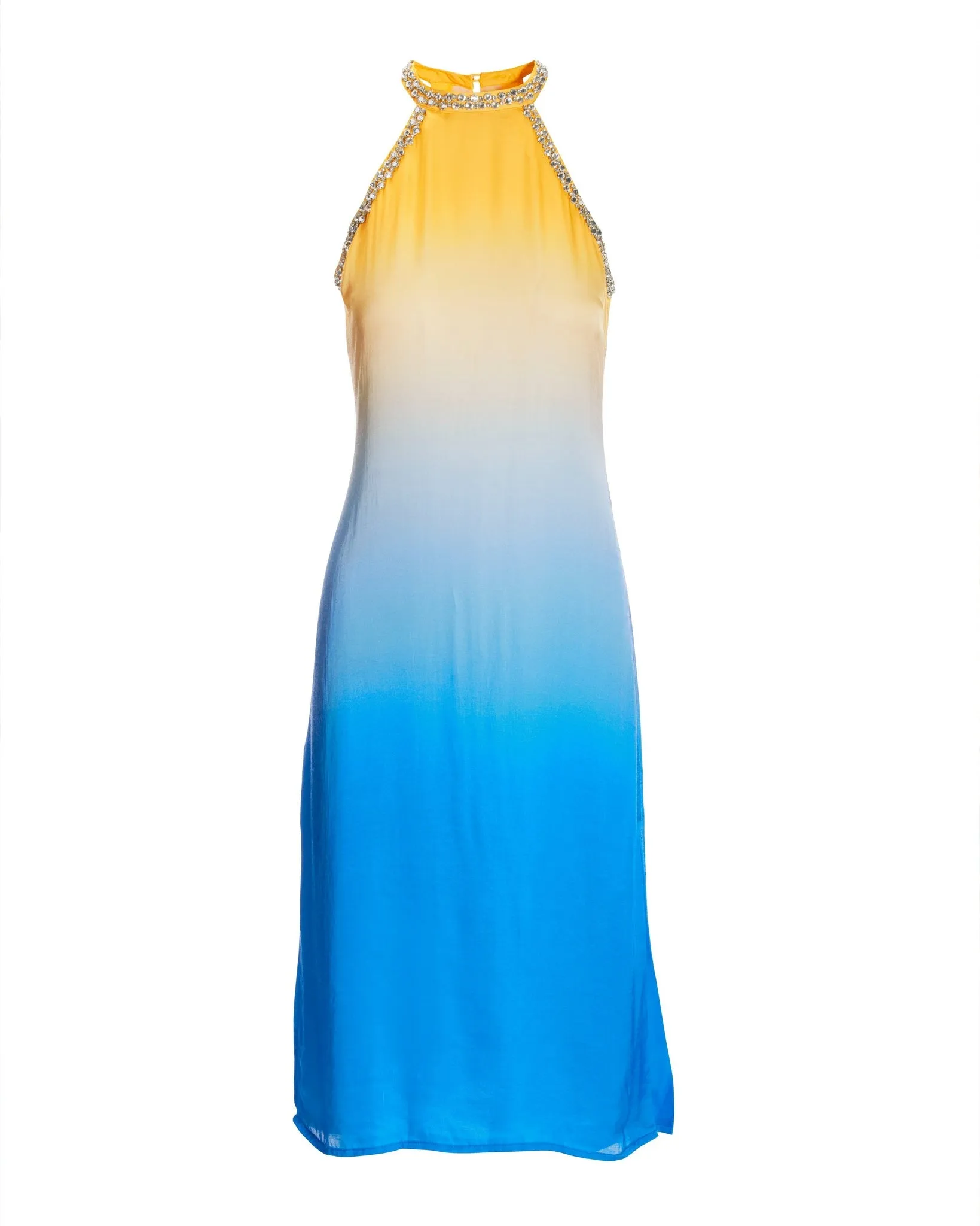 Amalfi Dye Crystal Embellished Halter Dress Blue/Yellow