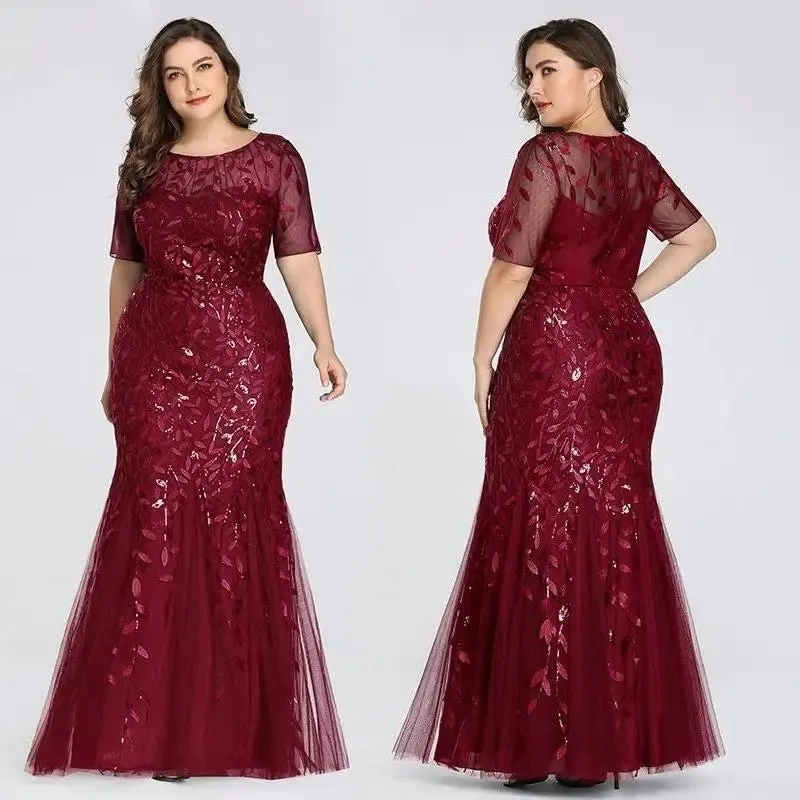 Appliques Mermaid Sequined Lace Long Dress