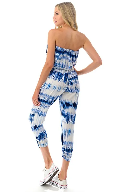 Ariella Jogger Leg Tube Jumpsuit w/ Pockets - Blue