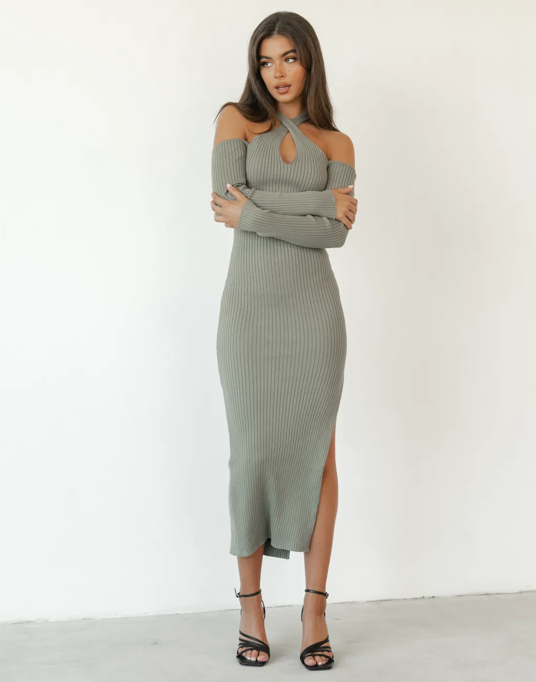 Arielle Midi Dress (Khaki)