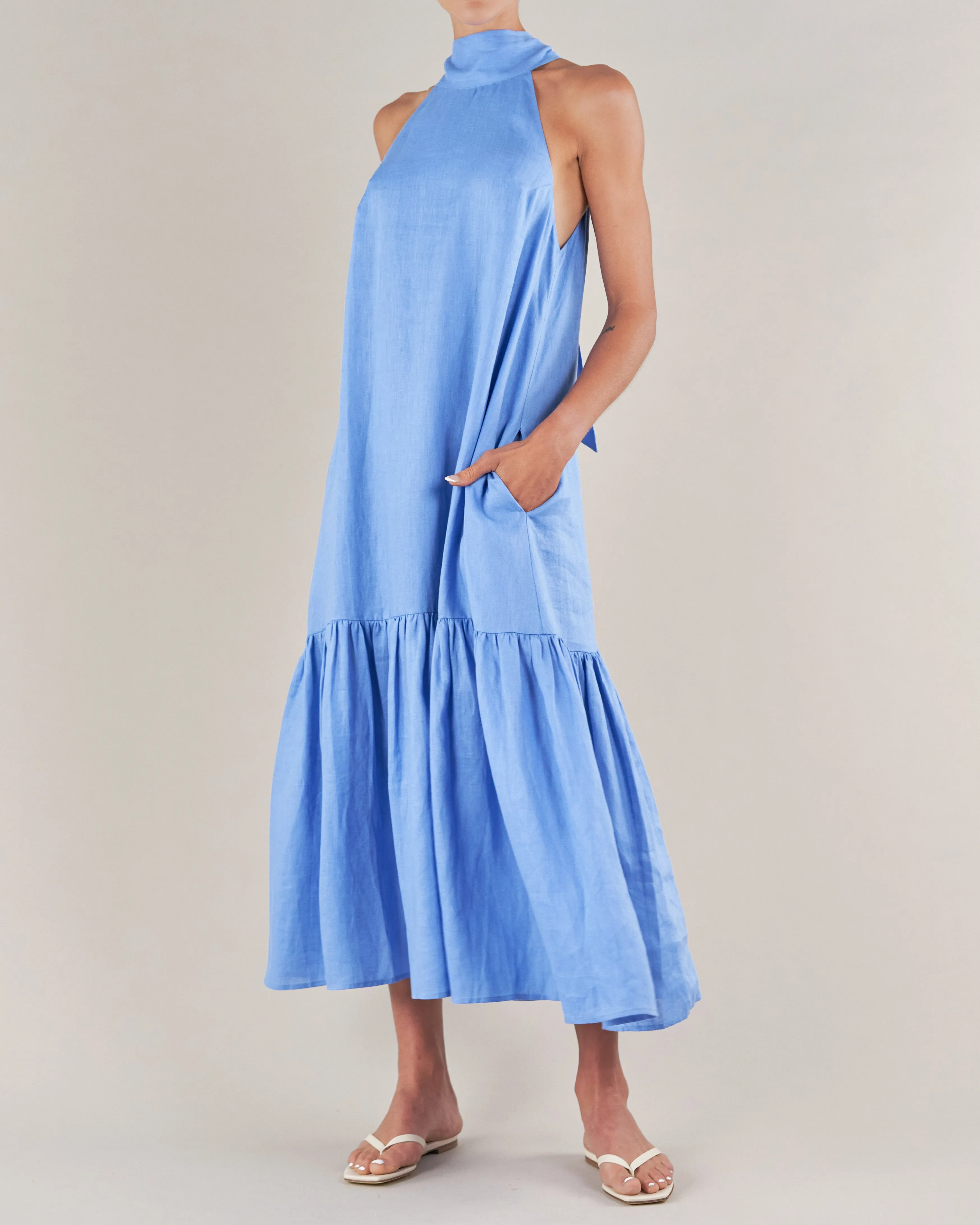 Aruba Linen Tie-Neck Dress