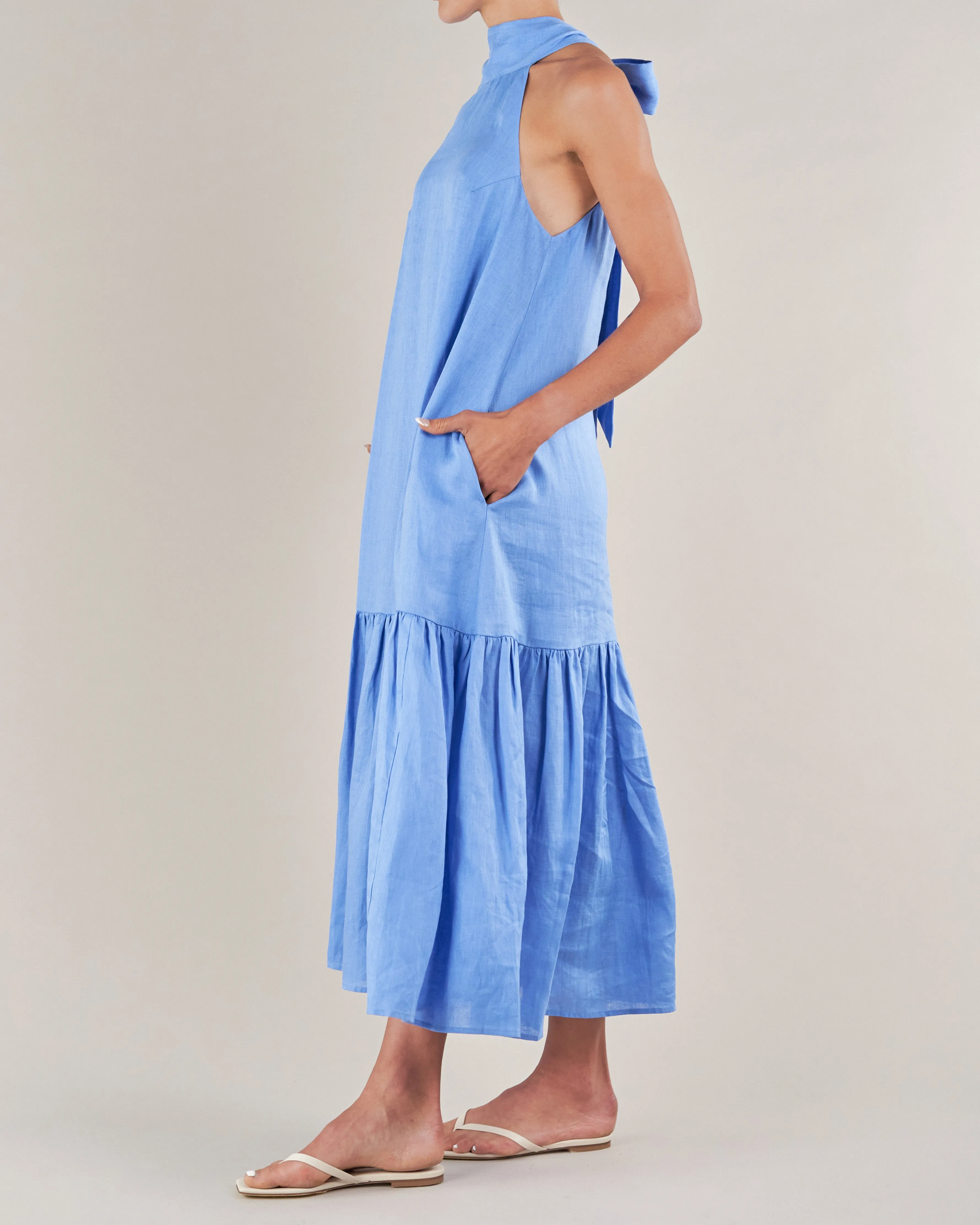 Aruba Linen Tie-Neck Dress