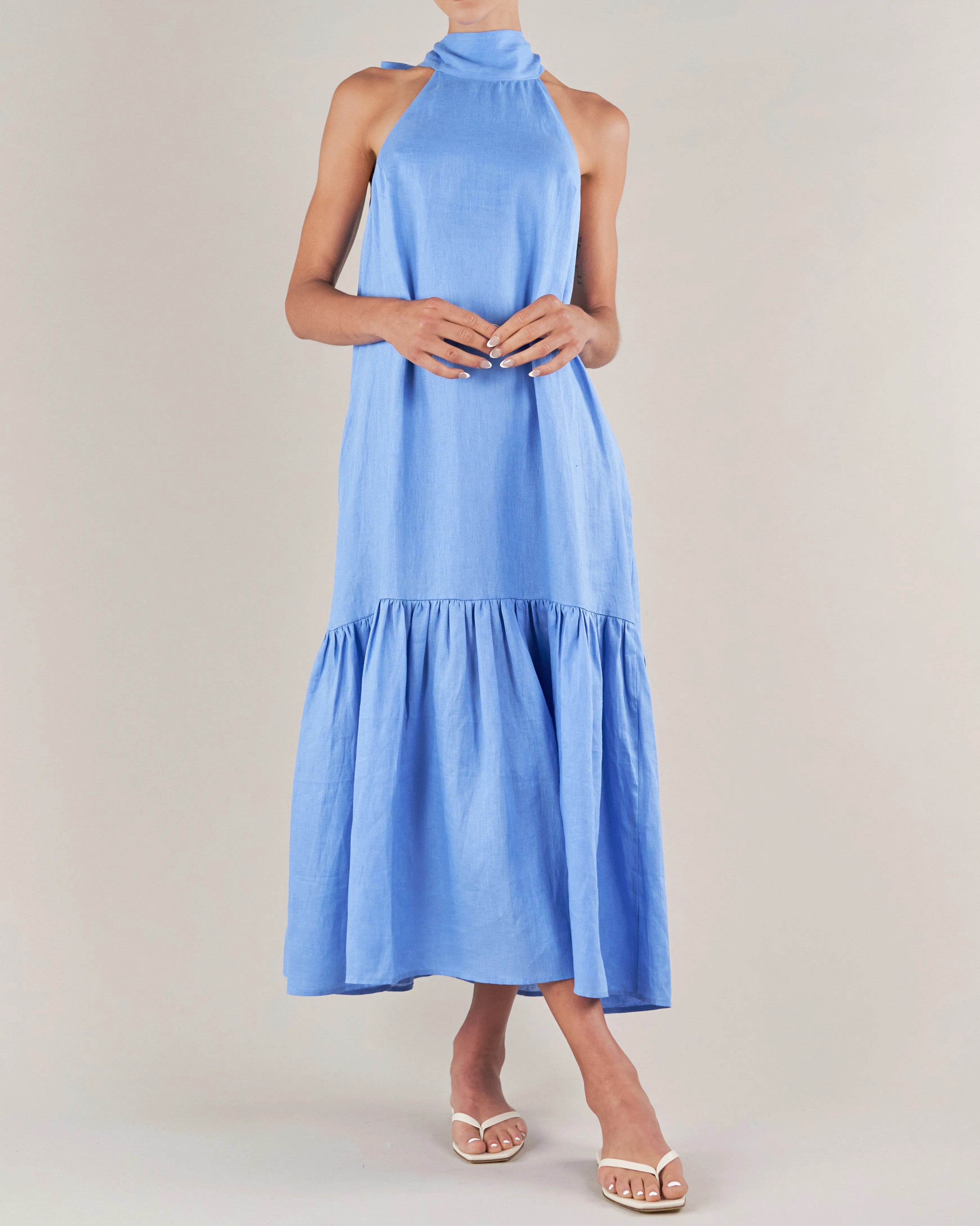 Aruba Linen Tie-Neck Dress