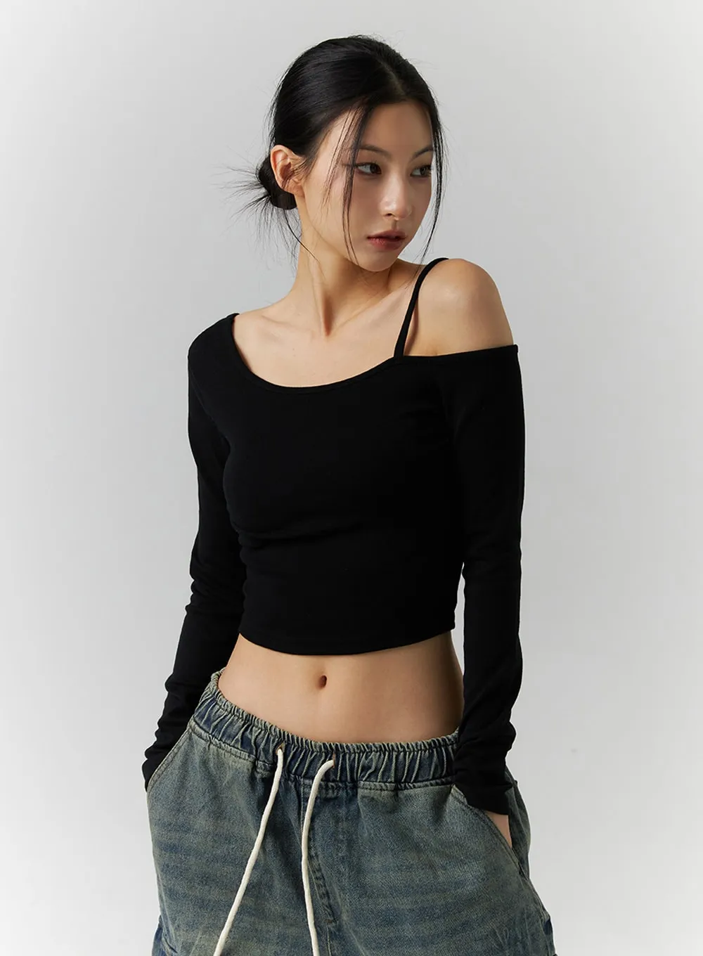 Asymmetrical One-Shoulder Crop Top ID306