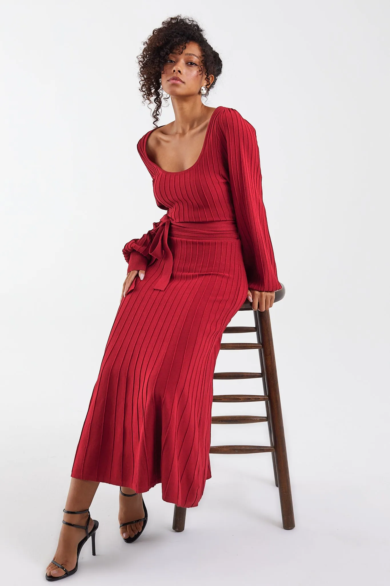 Balloon Sleeve Knit Sweater Dress