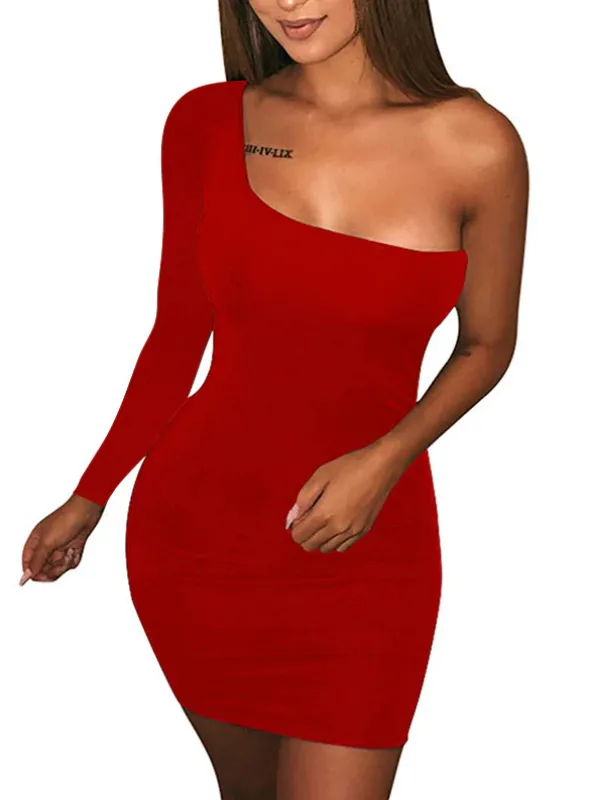 BASIC ONE SHOULDER TANK TOP BODYCON DRESS