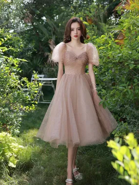 Bean Pink Powder Short Prom Dress, Cute Tulle Homecoming Dress