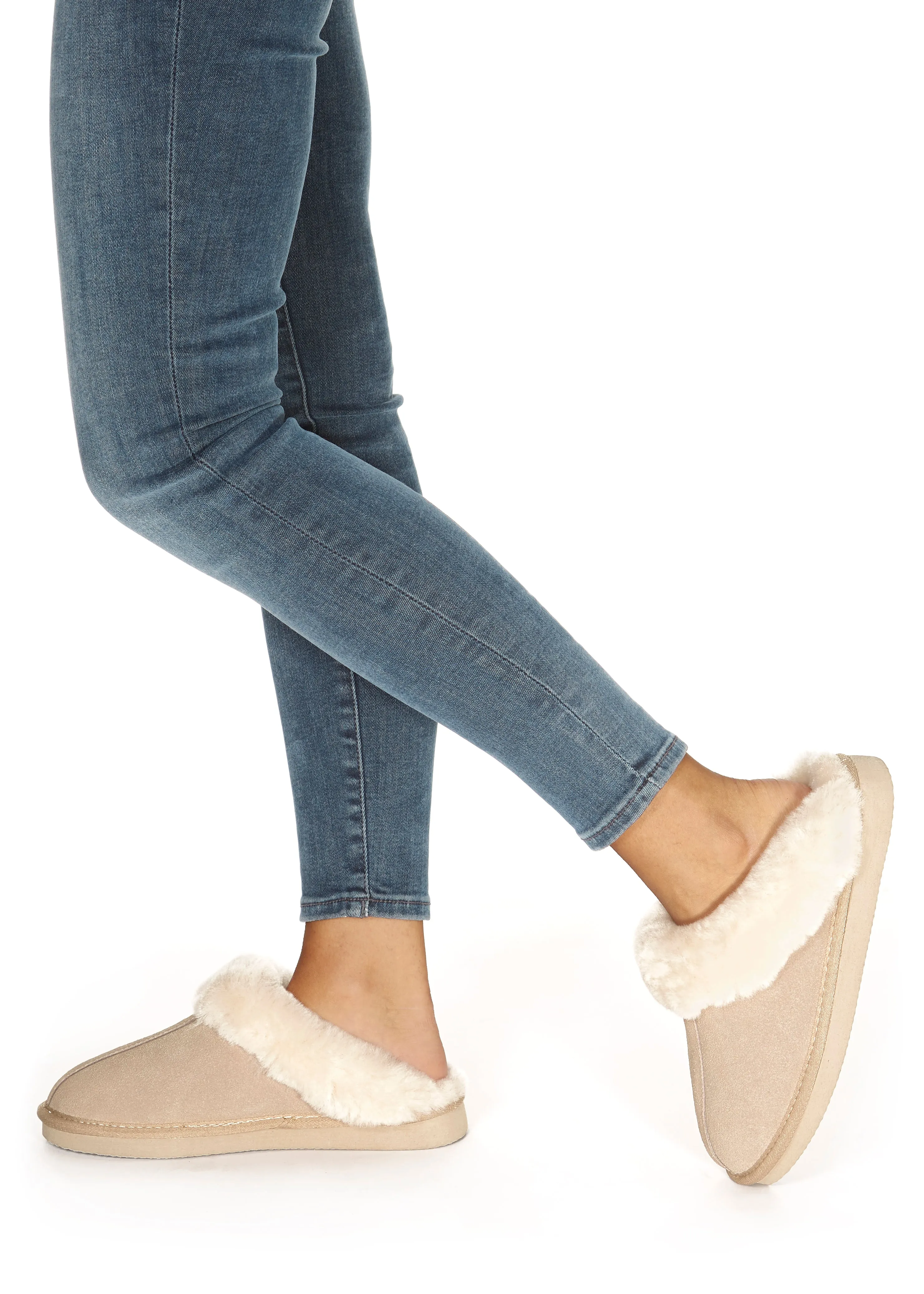 Beige Cream Luxury Sheepskin Wedge Slippers