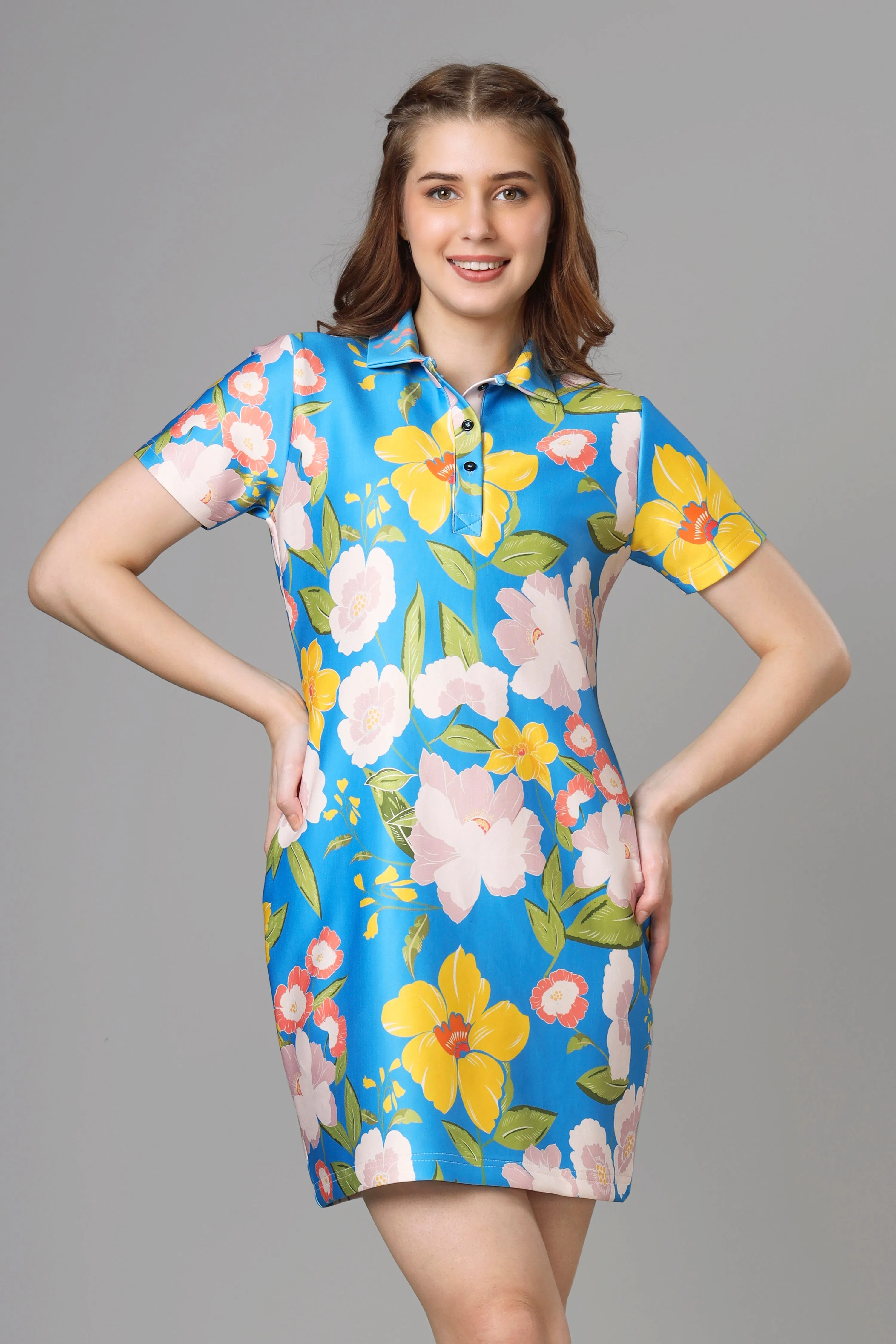 Bestselling Floral Printed Polo Dress For Women