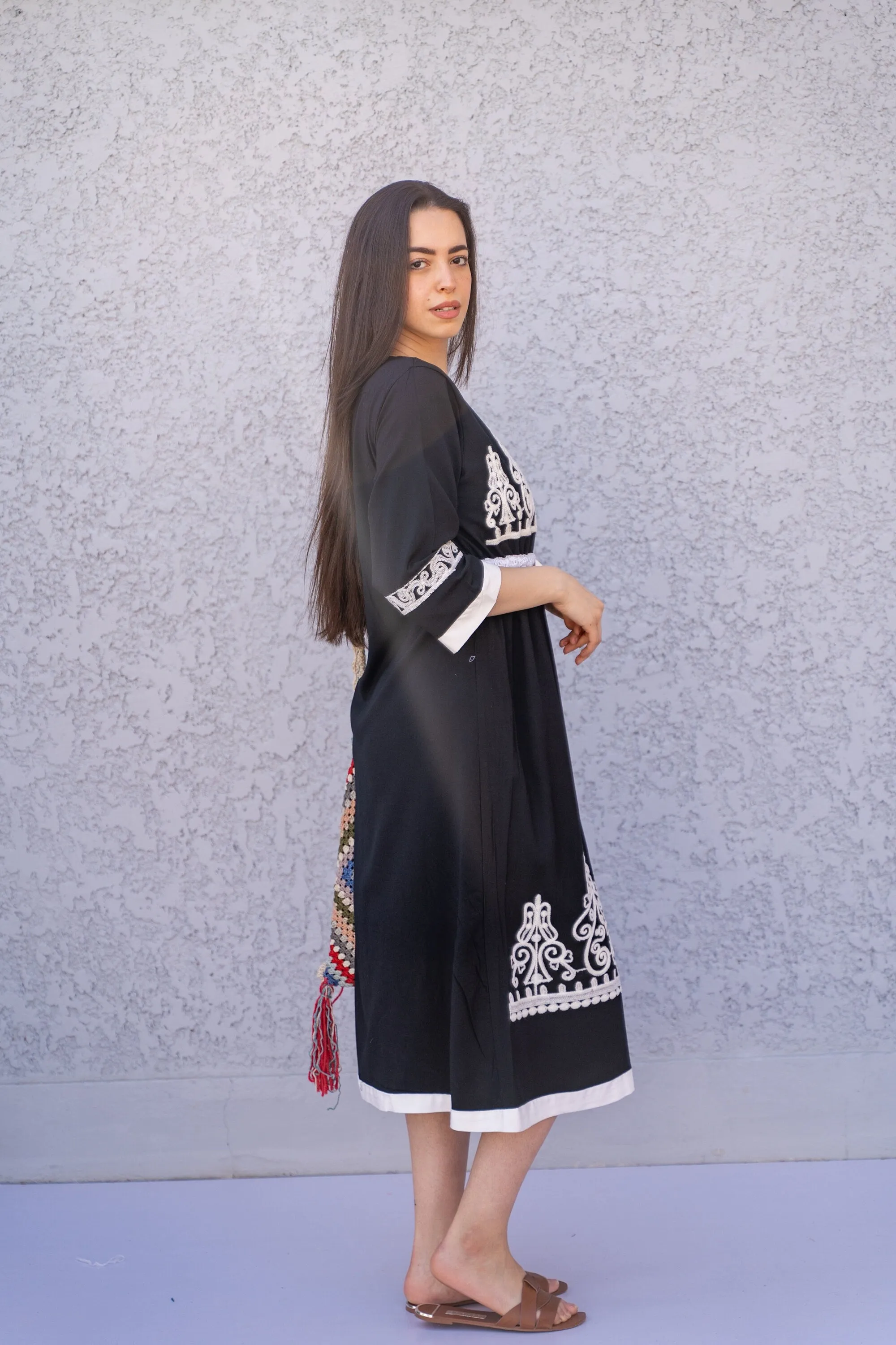 Black Tunic embroidered kaftan, Bohemian embroidery tunic dress, embroidered tunic kaftan, Egyptian cotton. Summer, casual, home dress