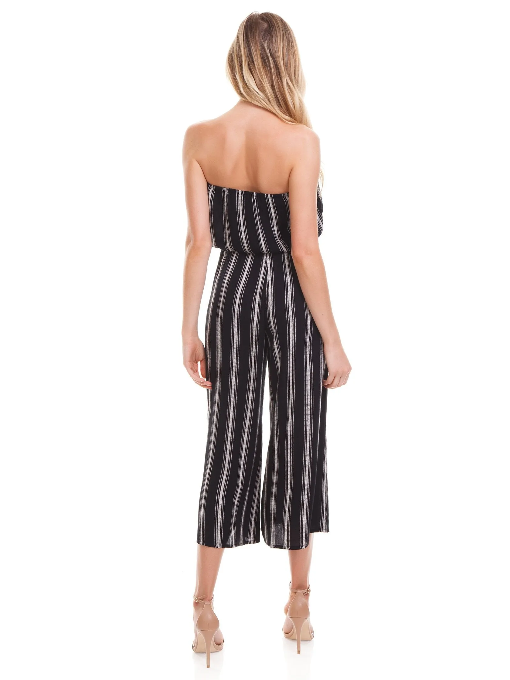 Blue Life Bell Jumpsuit Black Boho Stripe