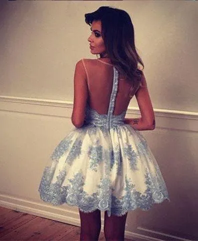 Blue Party Homecoming Dress Beautiful Lace Cheap Homecoming Dress ER181