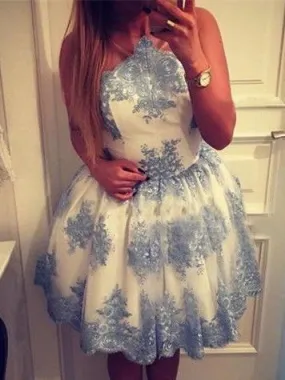 Blue Party Homecoming Dress Beautiful Lace Cheap Homecoming Dress ER181