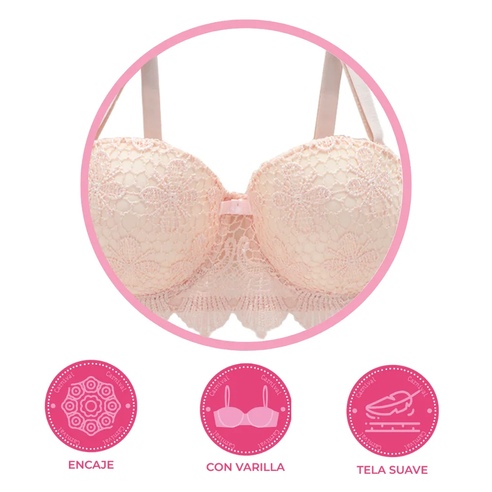 Brasier coordinable strapless con encaje rosa  24428 Lady Carnival