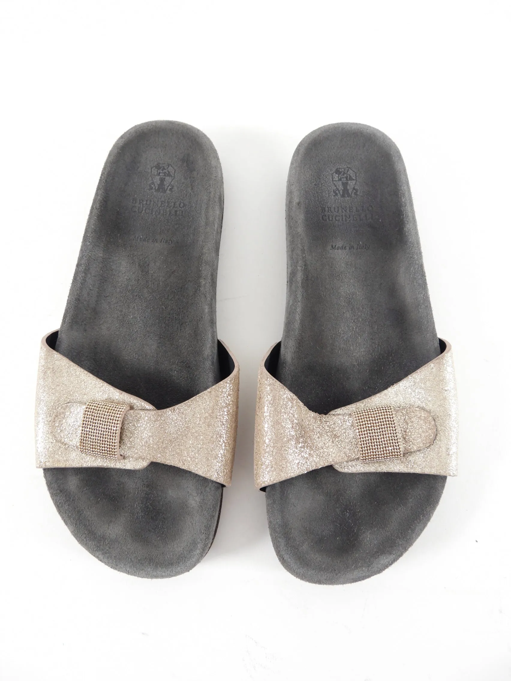 Brunello Cucinelli Monili Gold Sandal Slides - 37