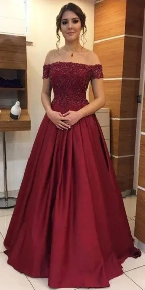 Burgundy Prom Dress Off The Shoulder Straps, Prom Dresses, Evening Dress, Dance Dress, Graduation School Party Gown, PC0420