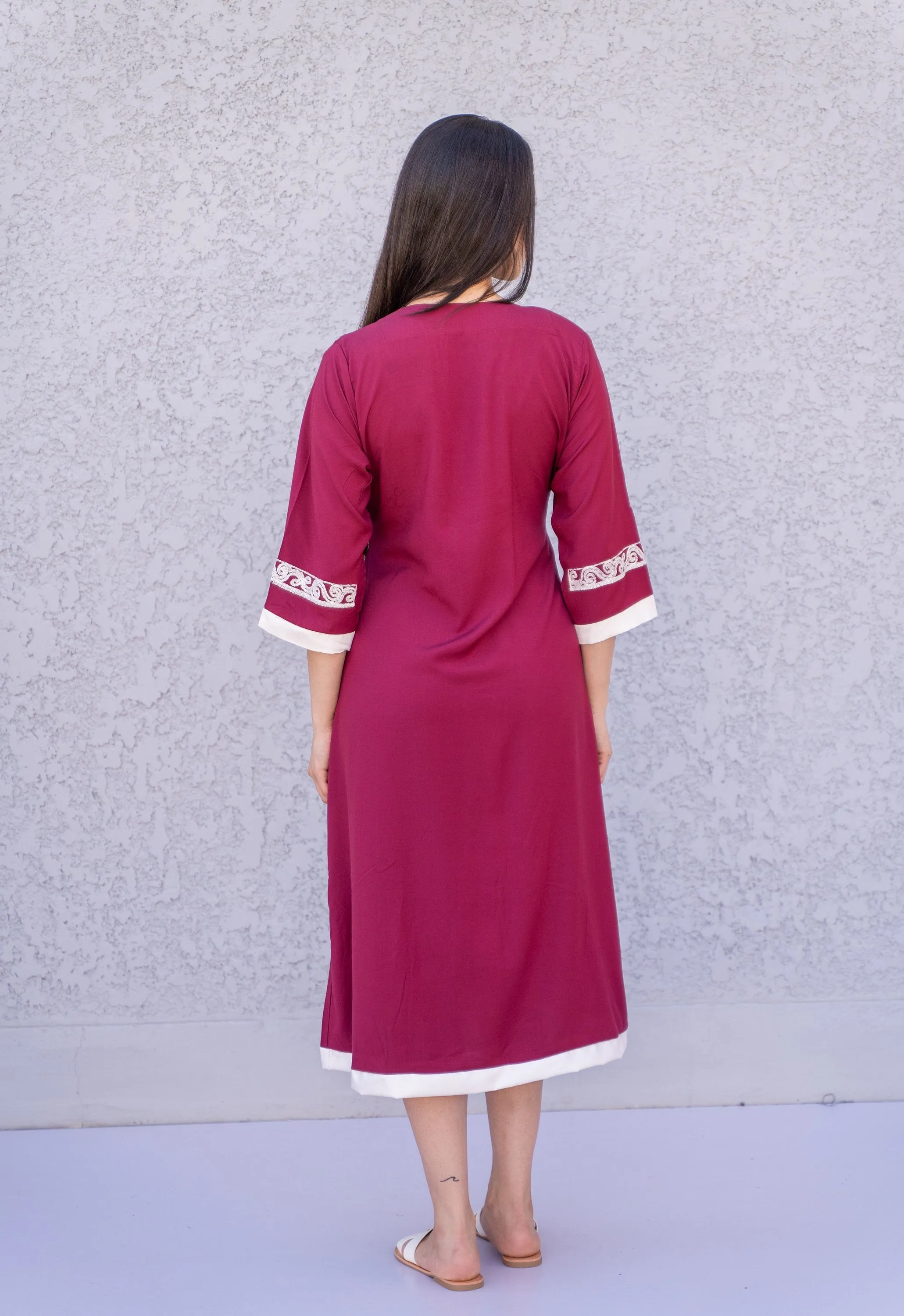 Burgundy Tunic embroidered kaftan, Bohemian embroidery tunic dress, embroidered tunic kaftan, Egyptian cotton. Summer, casual, home dress