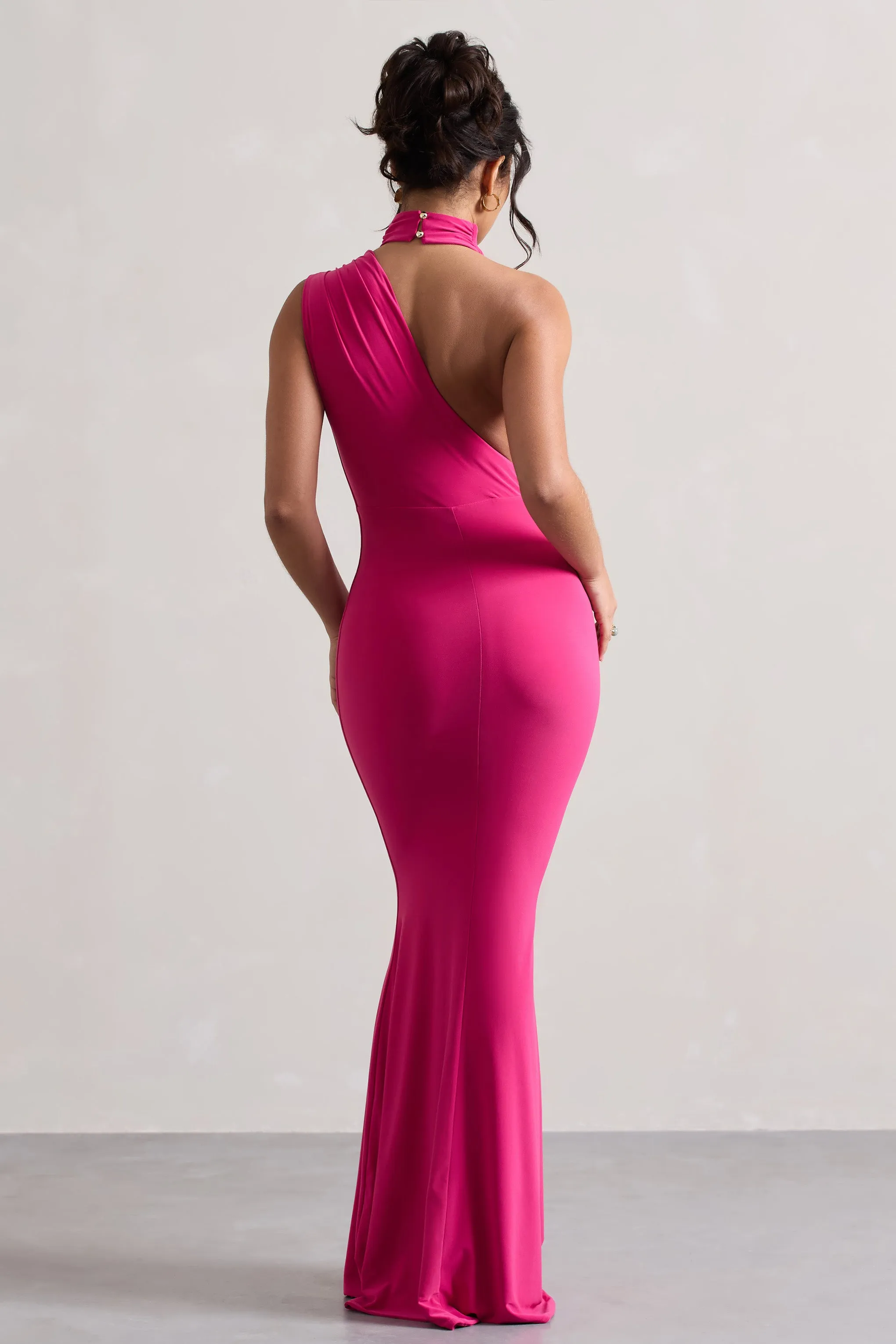 Capucine | Pink One Shoulder Draped Maxi Dress