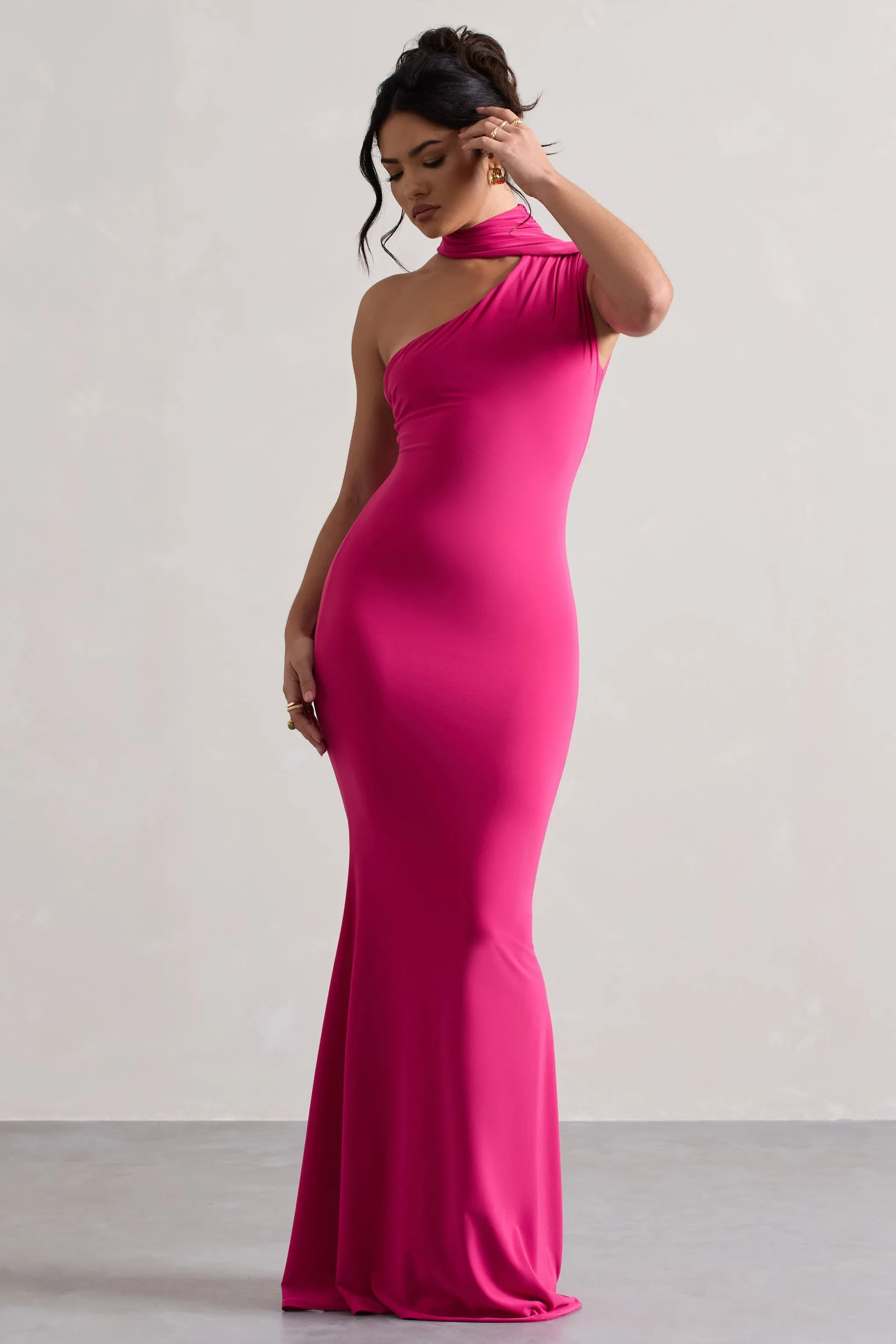 Capucine | Pink One Shoulder Draped Maxi Dress