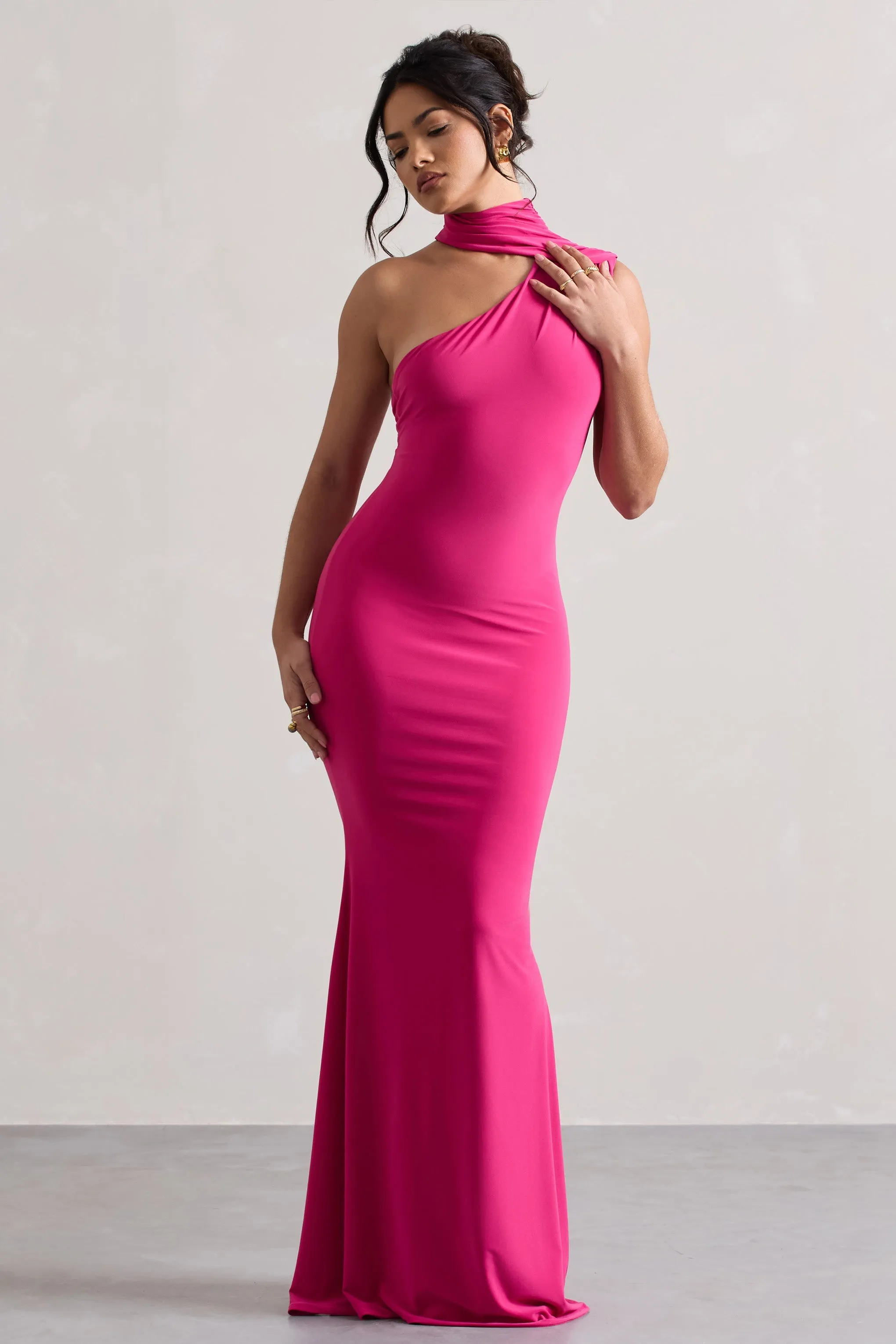 Capucine | Pink One Shoulder Draped Maxi Dress