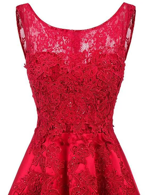 Chic Red Homecoming dress Asymmetrical Lace Homecoming Dress ER076