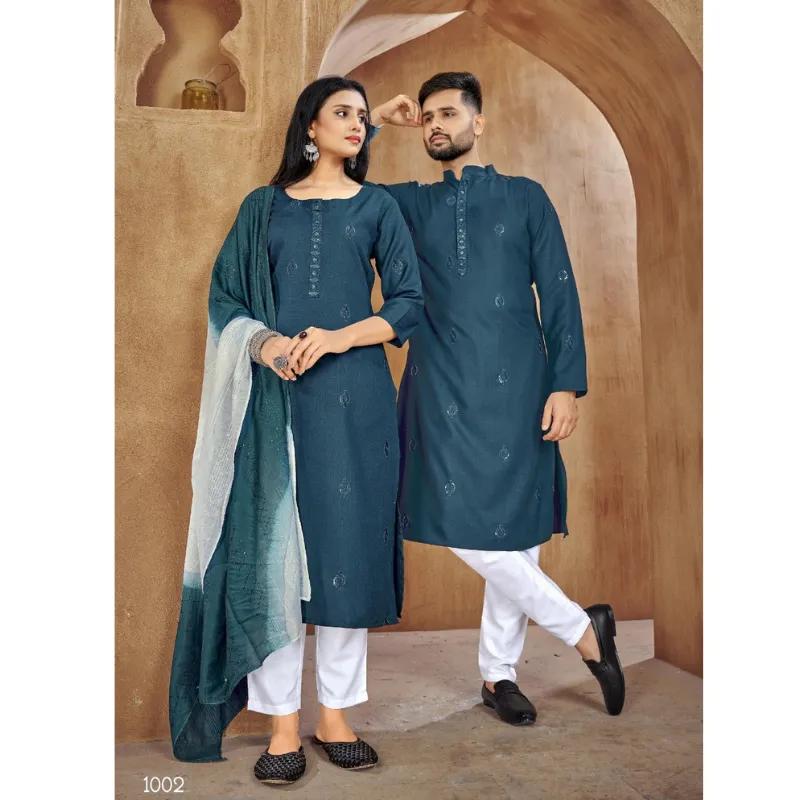 Couple Wear Traditional Cotton Same Matching Outfits Set