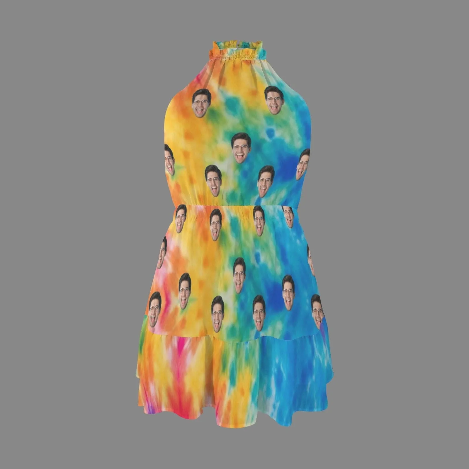 Custom Face Tie Dye Women's High Neck Sleeveless Off-shoulder Casual Dress