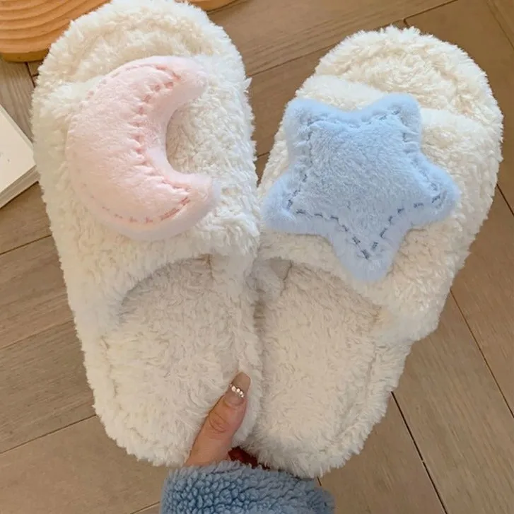 Cute Moon Star Plush Cotton Slippers MK19176