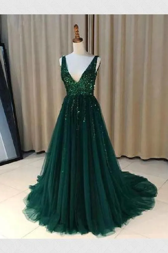 Deep Green Prom Dress, Evening Dress, Winter Formal Dress, Pageant Dance Dresses, Graduation School Party Gown, PC0054