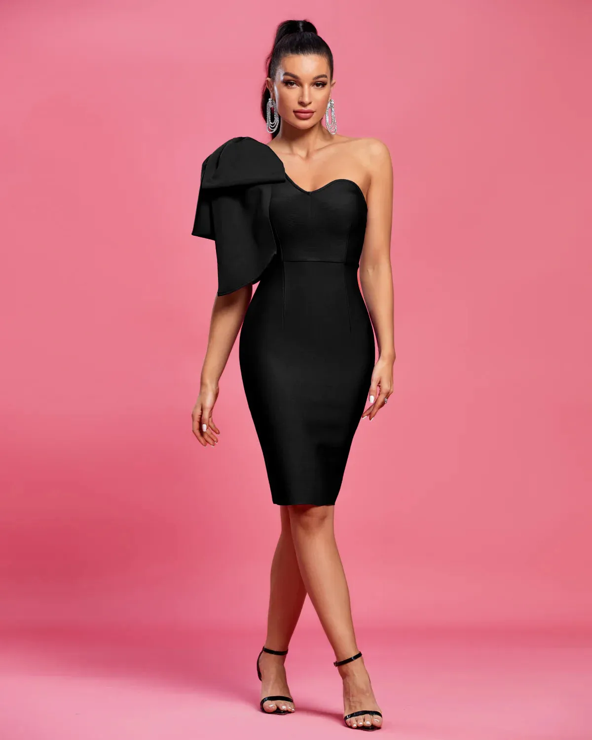 DUSCHNA One Shoulder Bowknot Bandage Dress