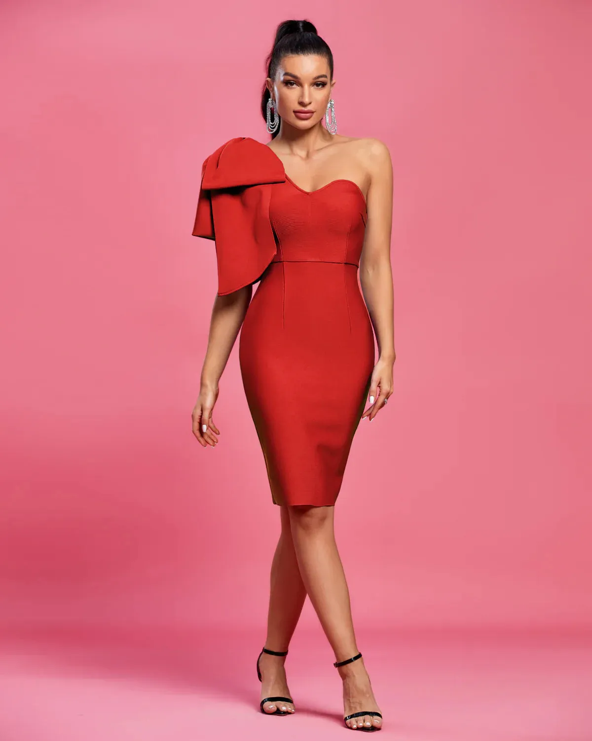 DUSCHNA One Shoulder Bowknot Bandage Dress