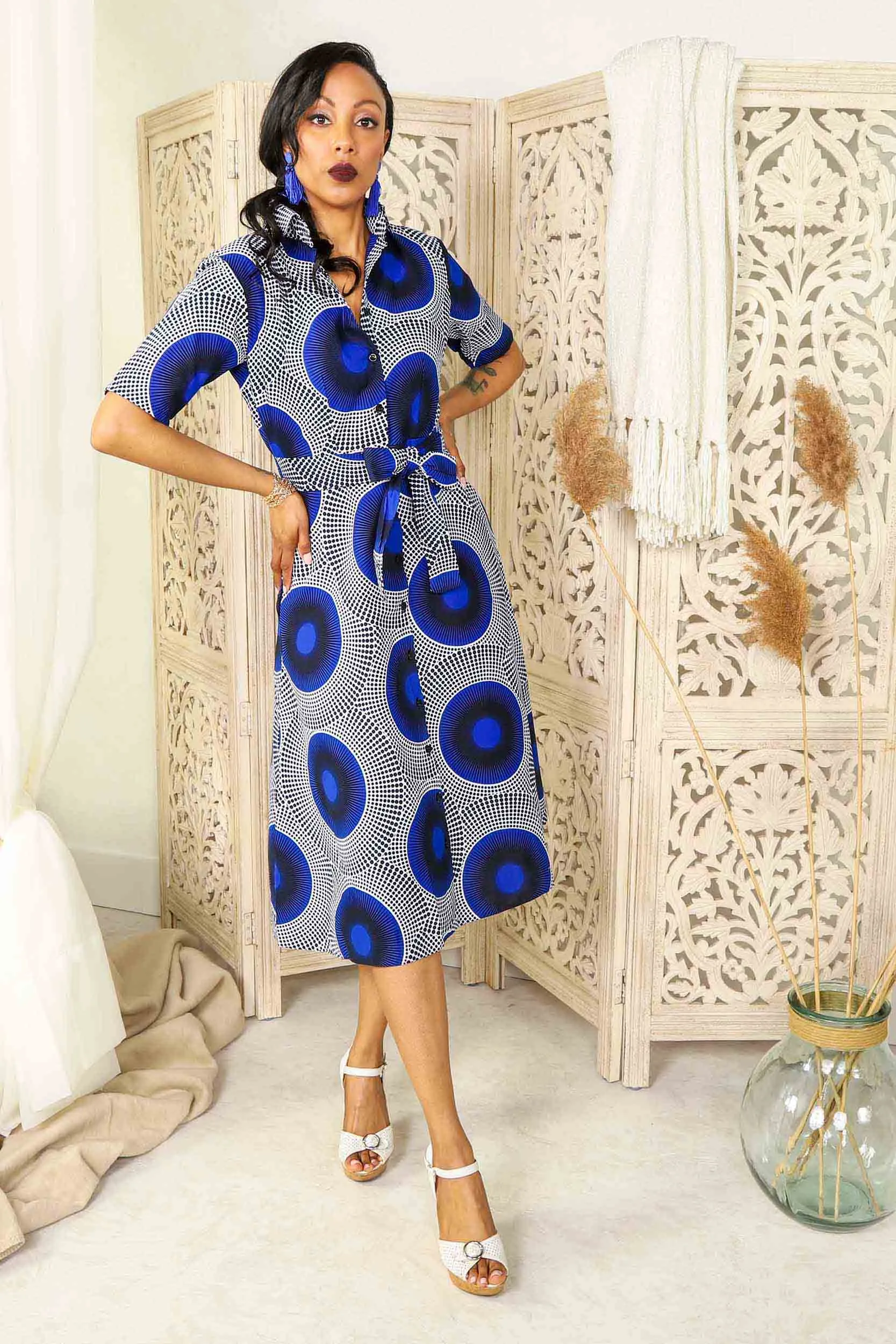 ELZA African Print Shirt Dress