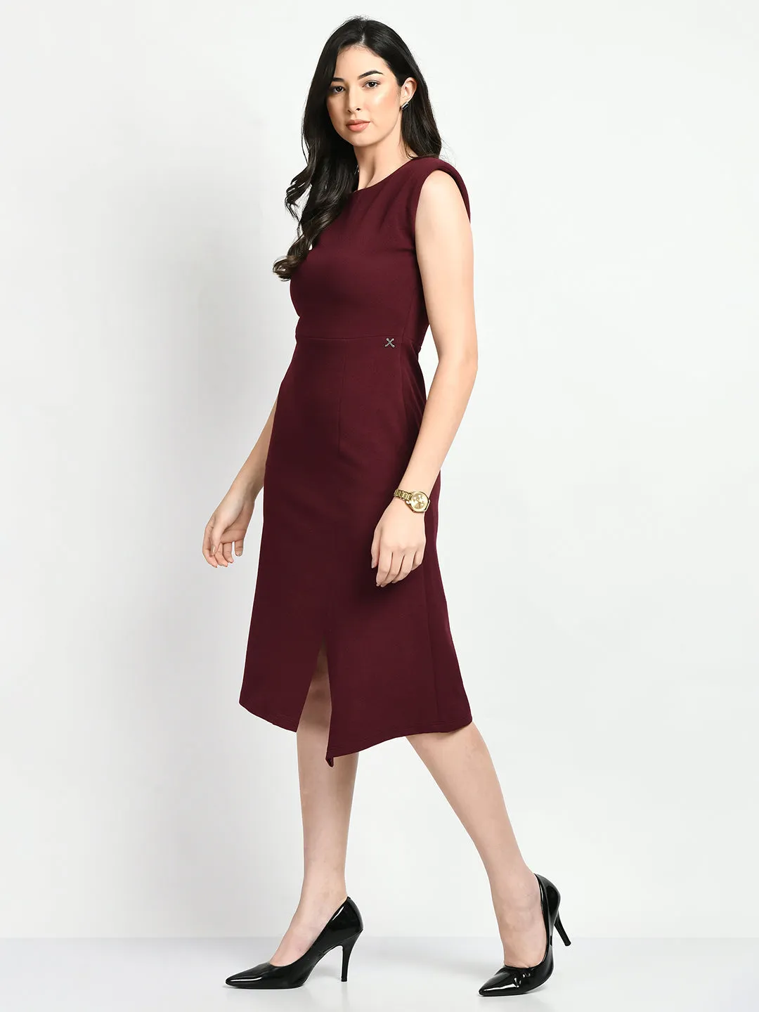 Exude Finesse Asymmetrical A-line Dress (Wine)