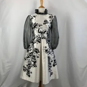 Giambattista ValliBlack and White Floral Dress With Ruffle Trim