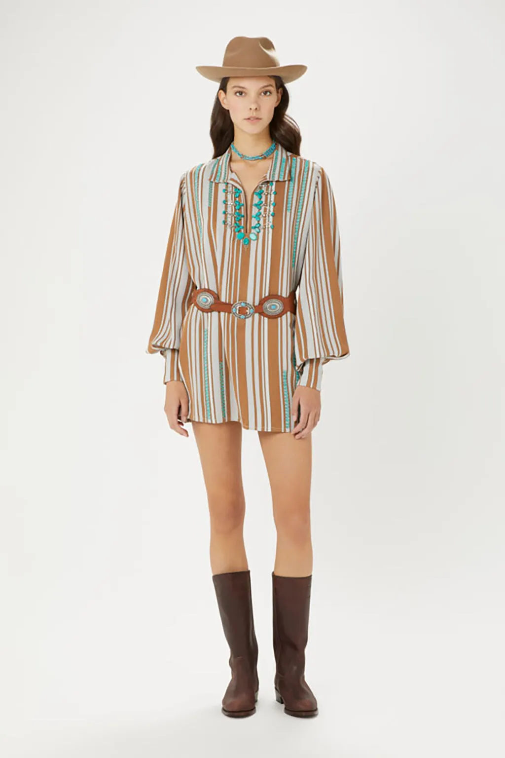 GOLNAR EMBELLISHED STRIPED WOVEN MINI DRESS